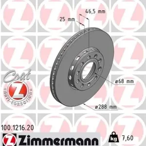 Tarcza hamulcowa ZIMMERMANN 100.1216.20 Zamów teraz