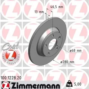 Darmowy zwrot Tarcza hamulcowa ZIMMERMANN 100.1228.20